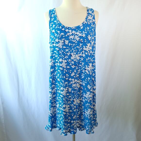 Draper James Ruffle Nightie Dress Blue Shadow Floral Size Small/Medium - Picture 2 of 9